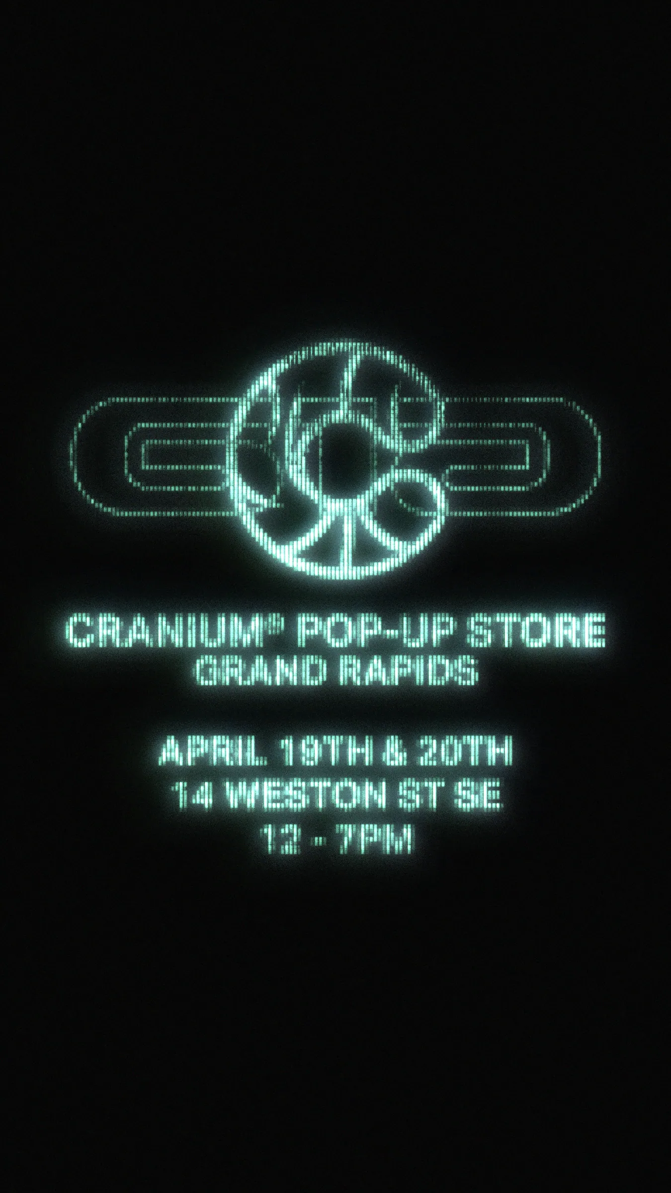 Announcement asset for the same campaign, the mark rendered as an LED sign for screen and social placements.