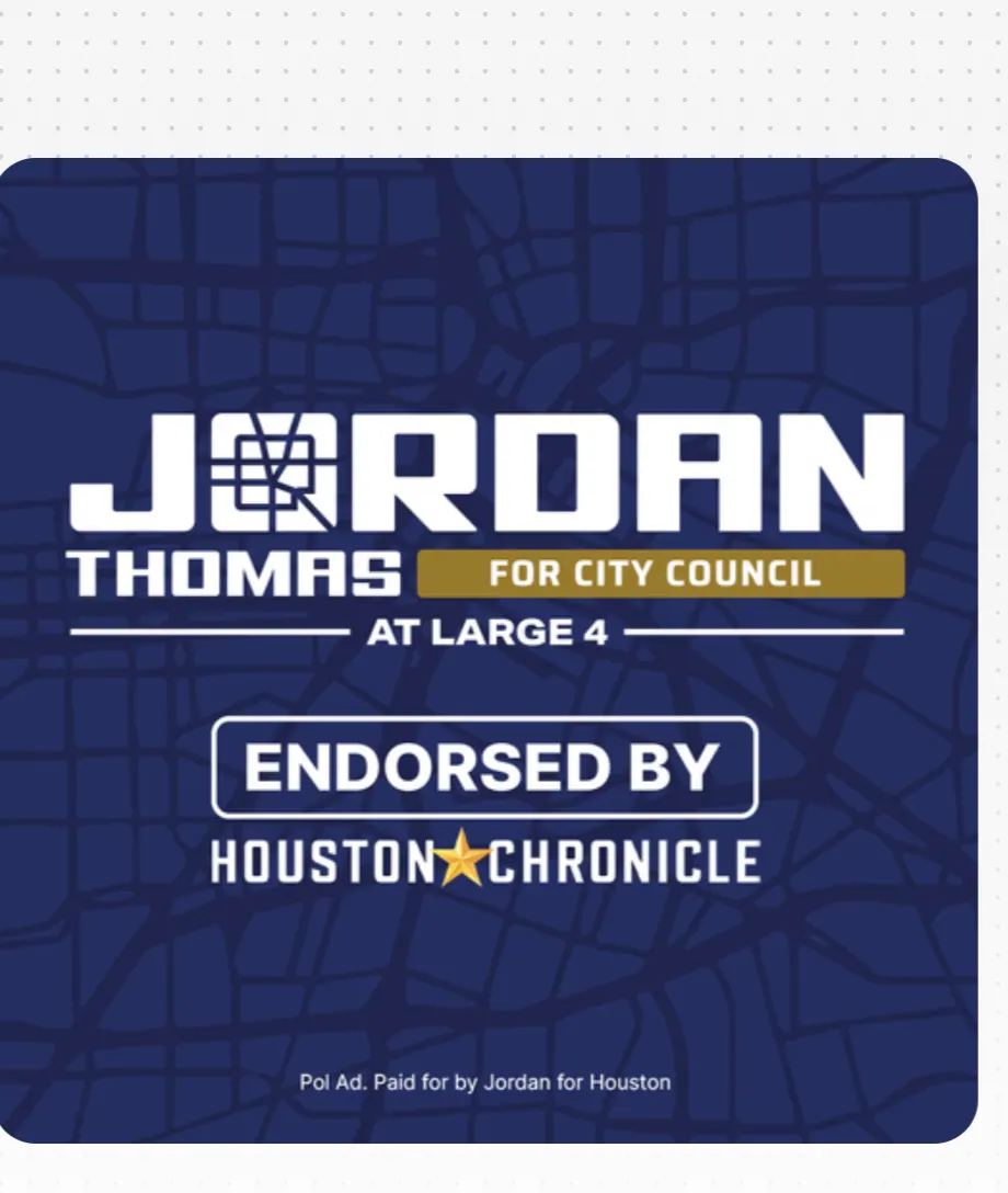 Endorsement card. The lockup and the Chronicle endorsement on the street grid field, sized for a feed.