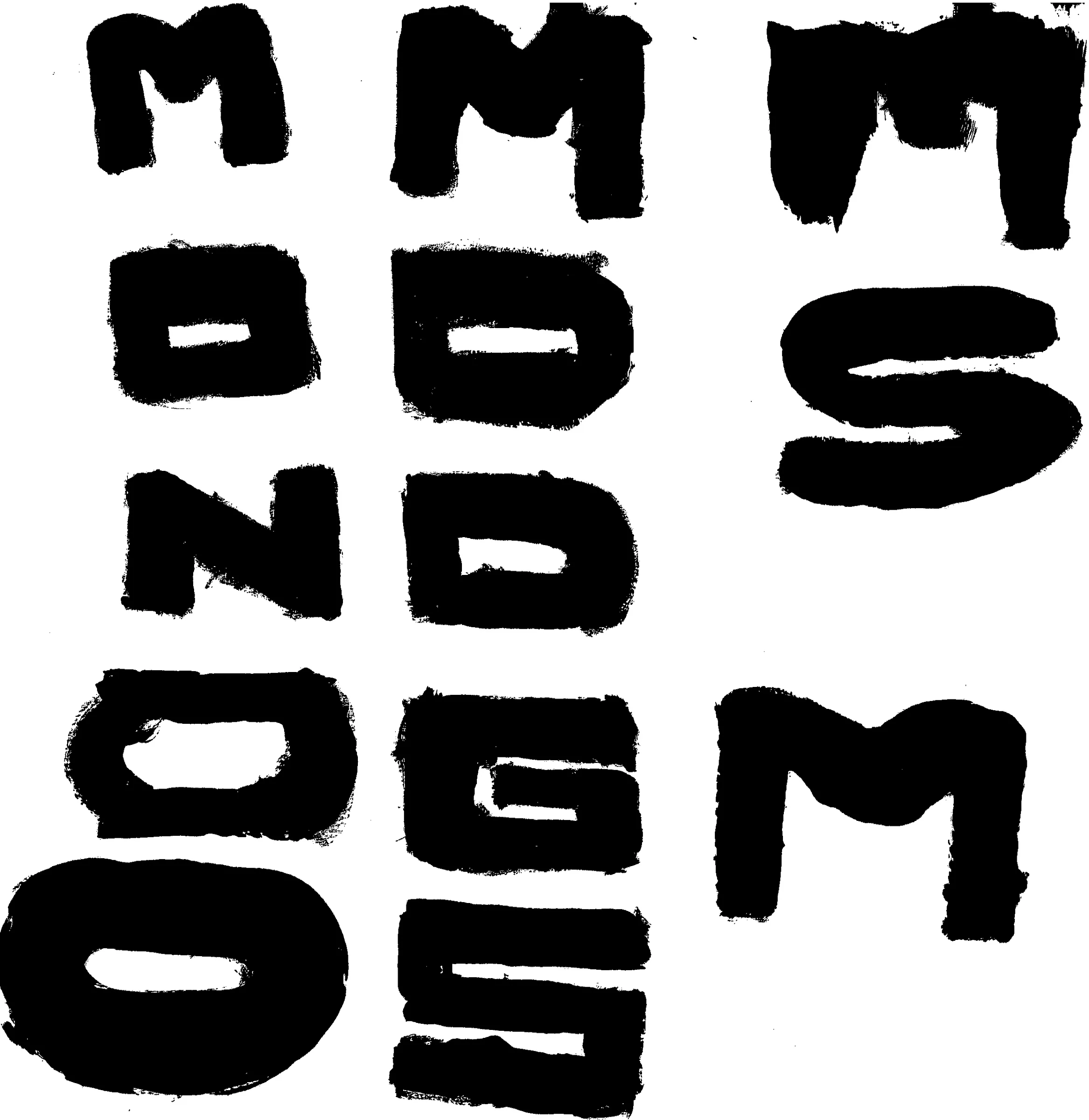 Specimen sheet, M through S. The alternates that made the final drawing, including three widths of M.