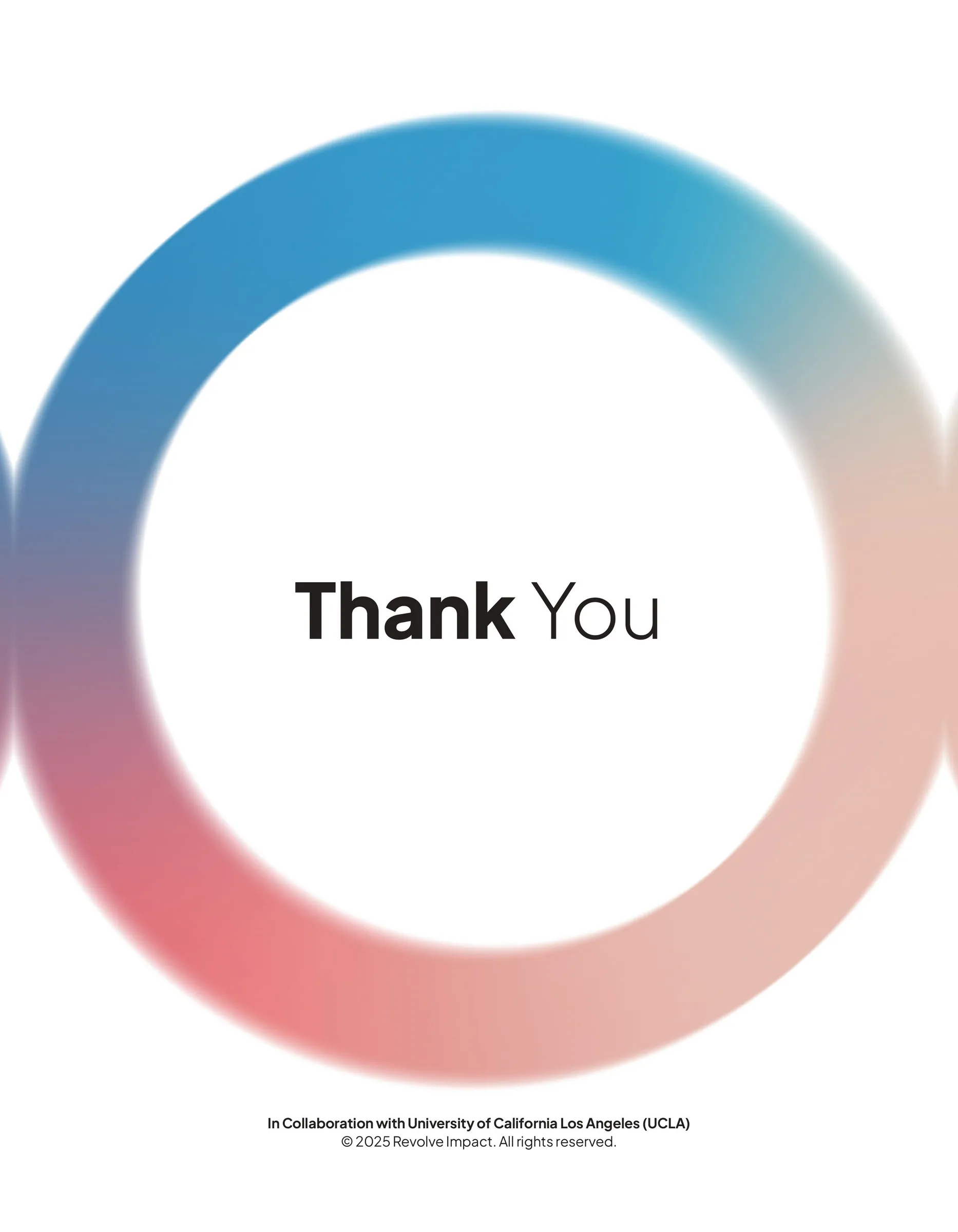 Thank You page. The gradient ring returns on white to close the report.