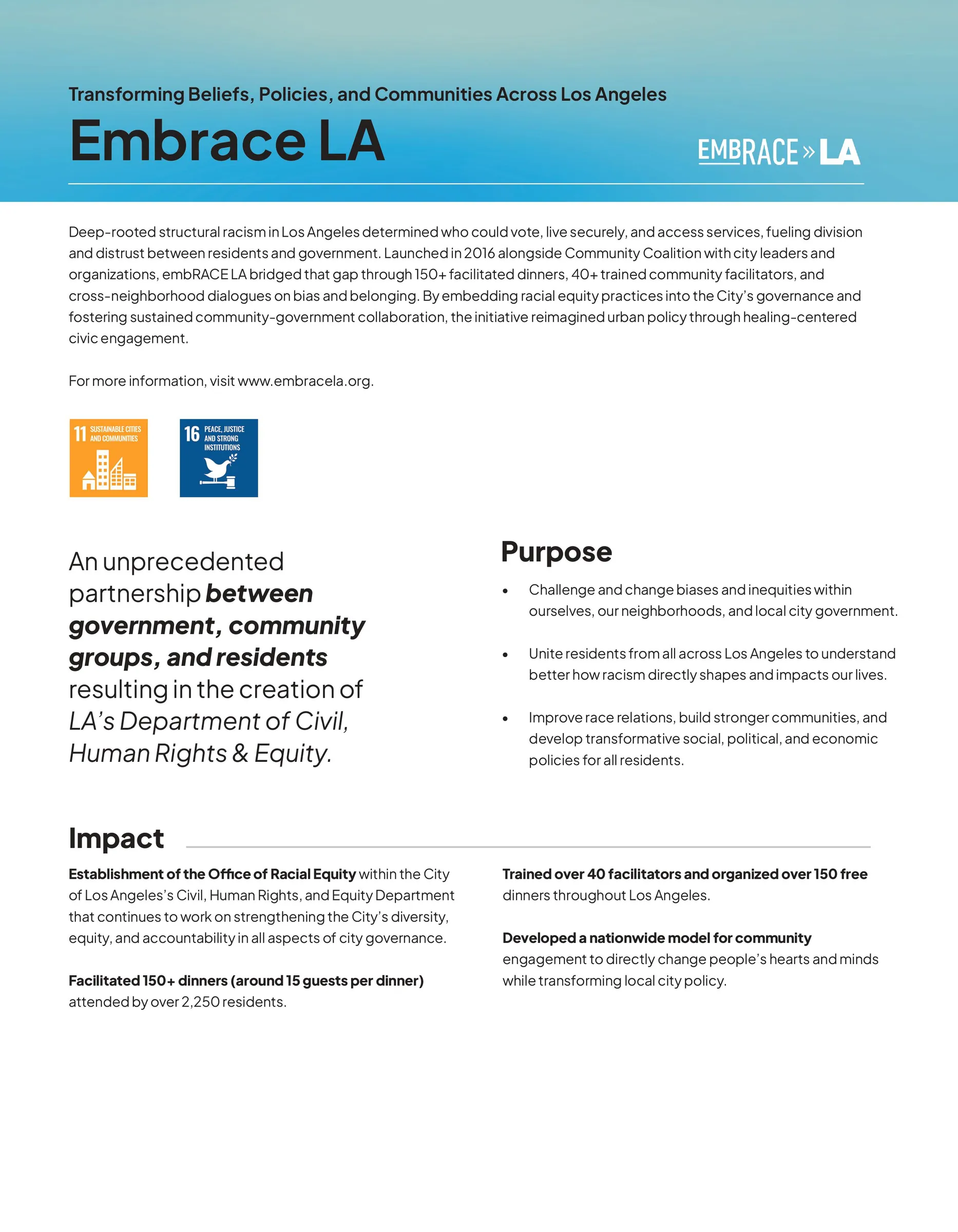Program page for Embrace LA, the partnership that helped create LA's Department of Civil and Human Rights.