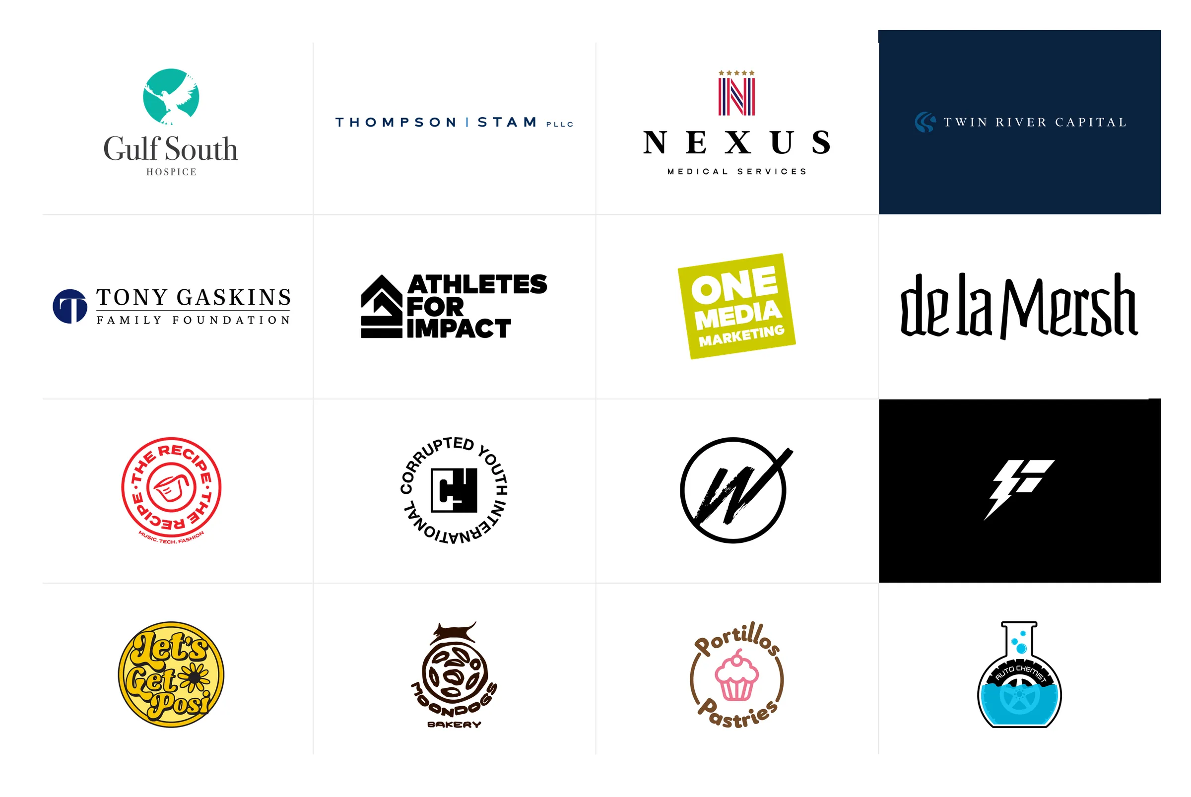 Selected marks laid out together, showing the range across seven industries.